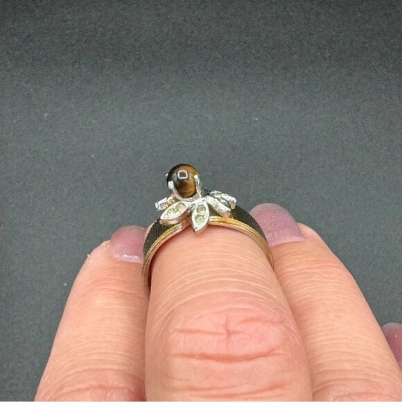 Vintage Tiger Eye Cocktail Ring Marked 14K GE ESPO - Picture 11 of 13